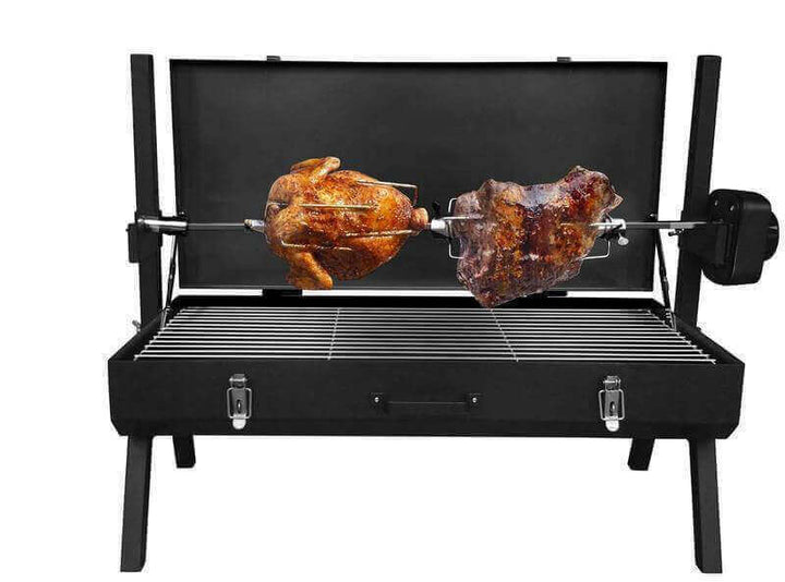 Mini Spit Roaster Charcoal BBQ - Black 3v Motor | Flaming Coals